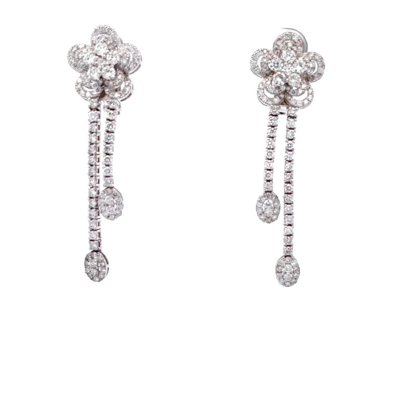 Diamond Flower Dangle Earrings