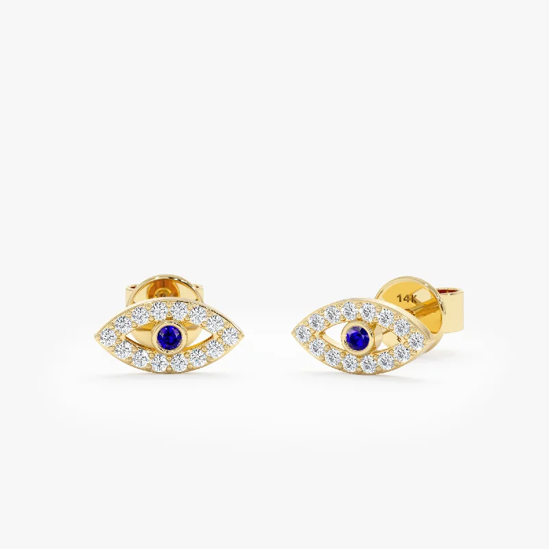 Diamond Sapphire Evil Eye Studs, Zoey