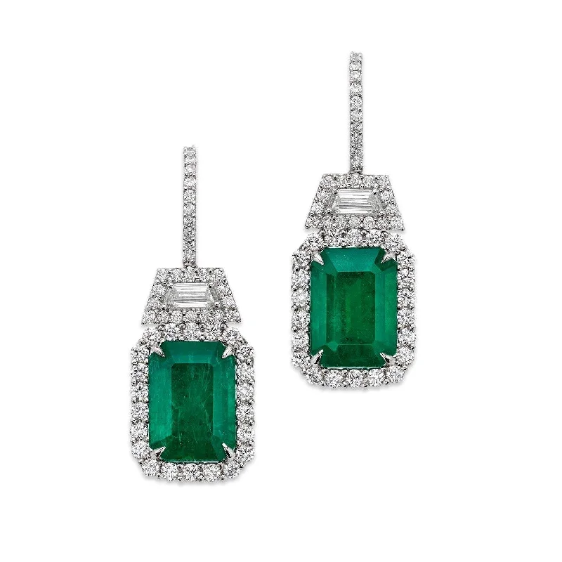 Emerald And Diamond Fashion Dangle Earrings