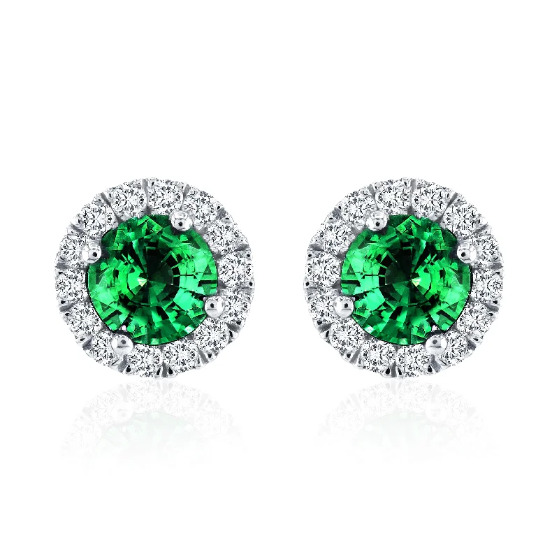 Emerald And Diamond Halo Earrings