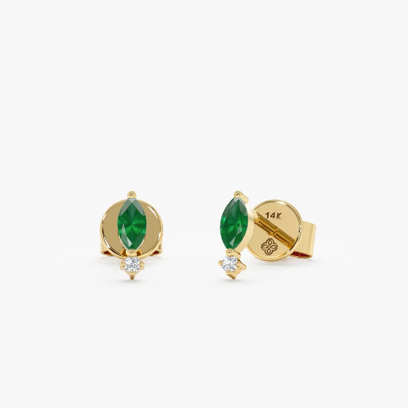 Marquise Emerald and Diamond Studs, Halle