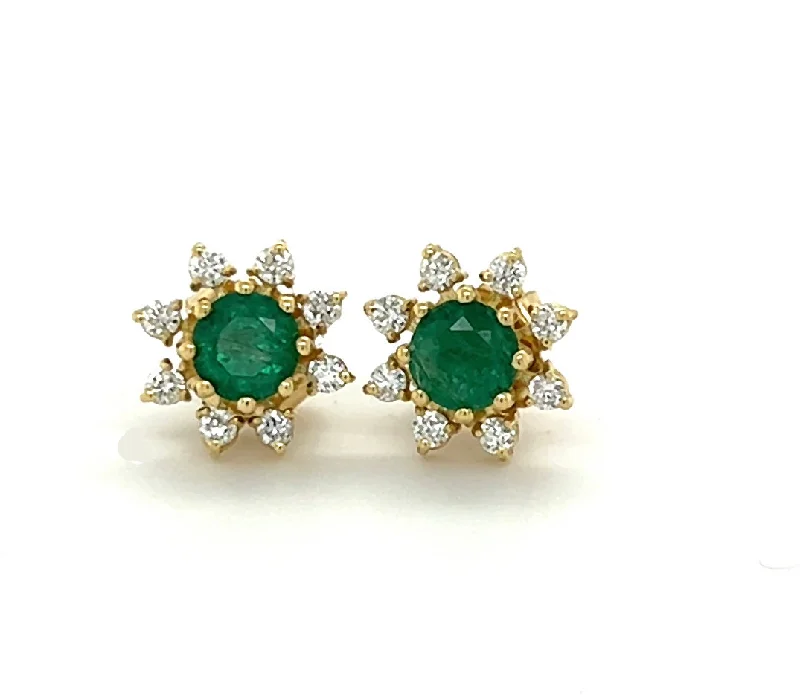 Emerald + Diamond Flower Stud Earrings