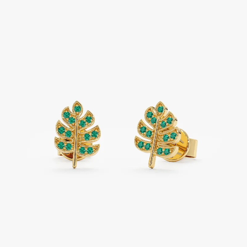 Emerald Palm Leaf Studs, Sasha