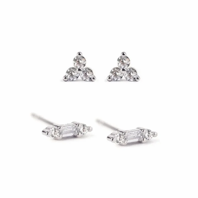 Gemstone Bar + Clover Studs Set White Zirconia