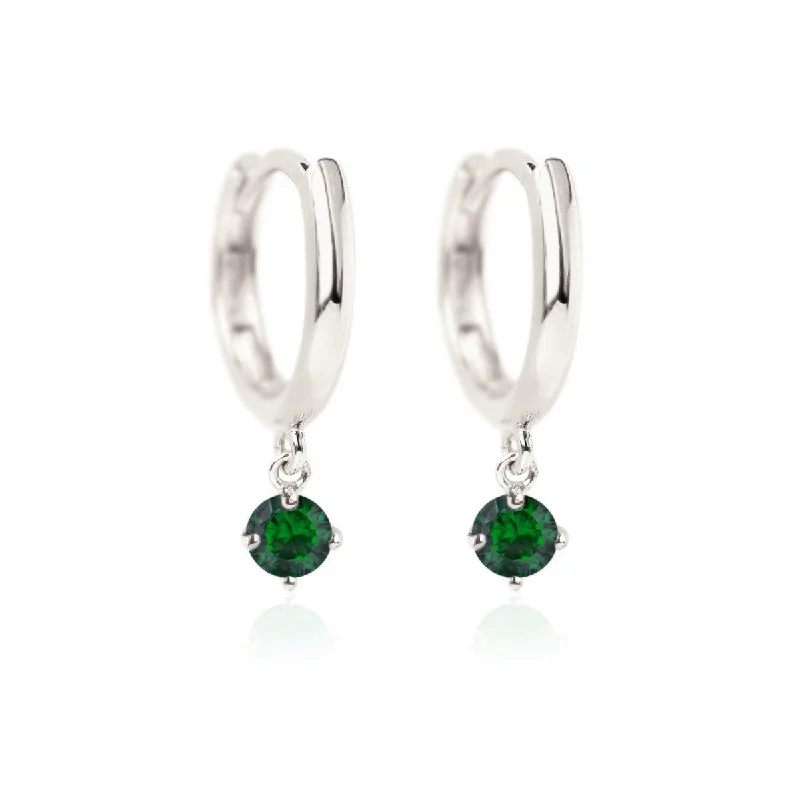 Gemstone Dangle Huggies Emerald