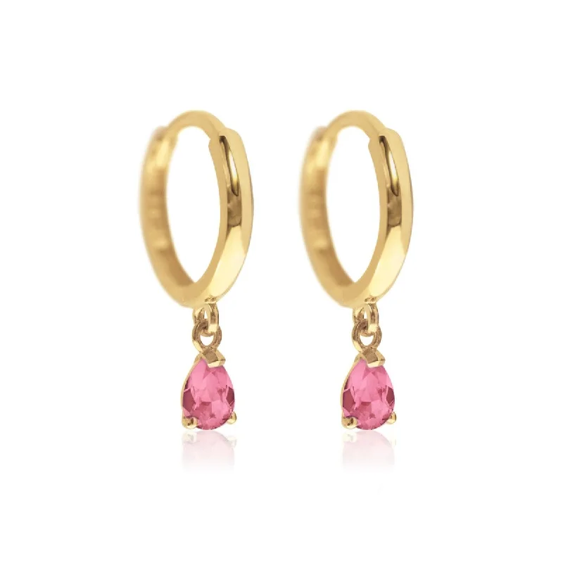 Gemstone Pear Drop Huggies Pink Sapphire