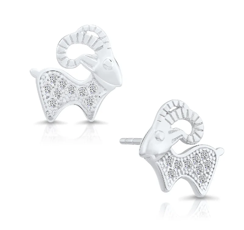 CZ Goat Stud Earrings, GOAT in Sterling Silver