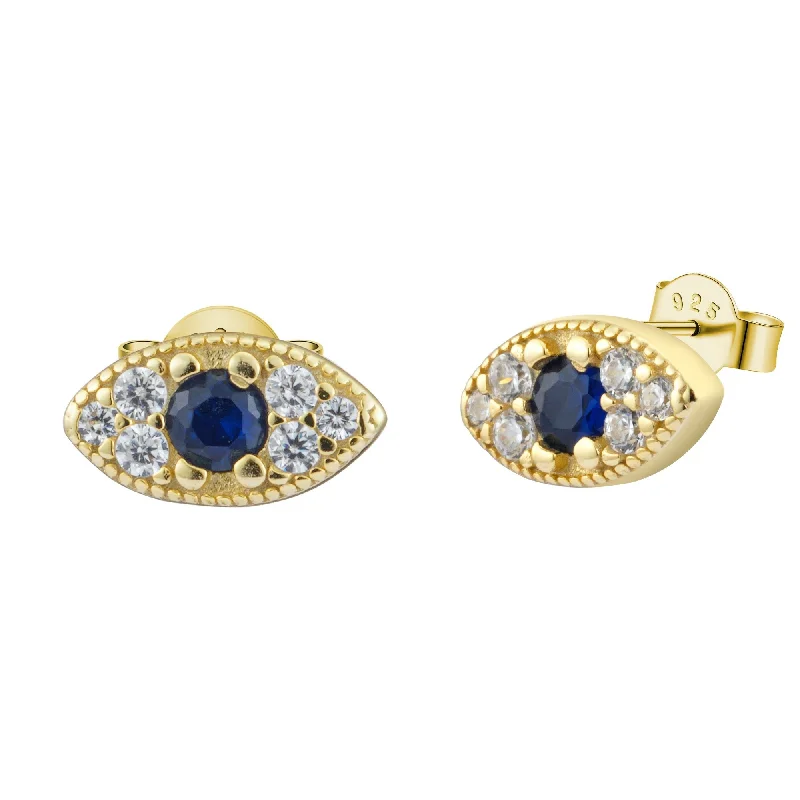 Gold Dainty Evil Eye Crystal Pave Stud Earrings