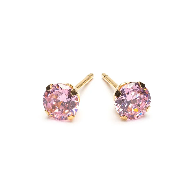 Gold Plated 5 mm Pink Round Cubic Zirconia Stud Earrings