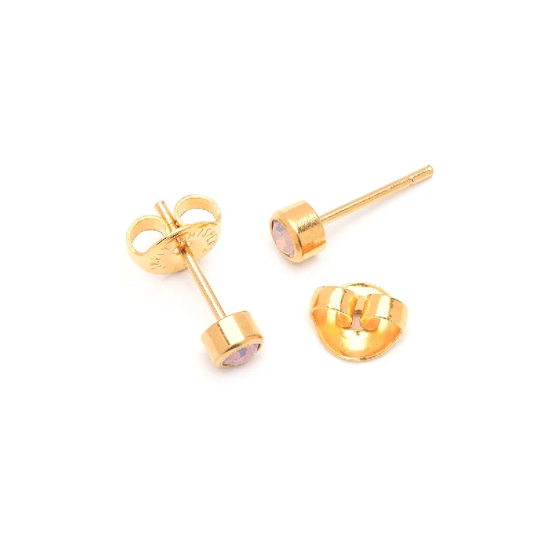 Pink Crystal Stud Earrings Gold Plated