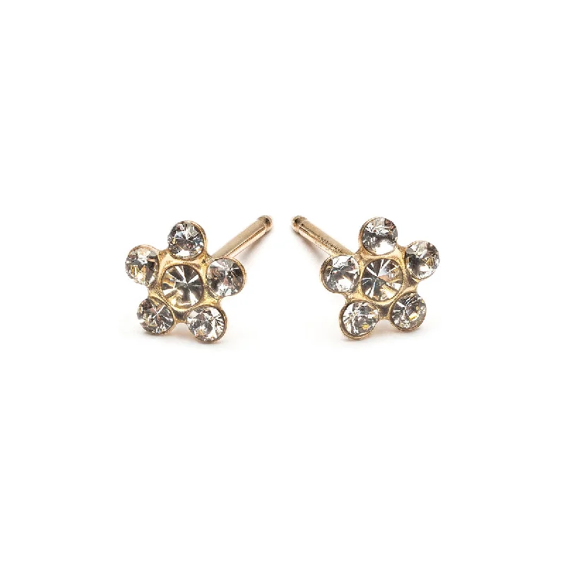 14k Yellow Gold Stud Earrings White Daisy