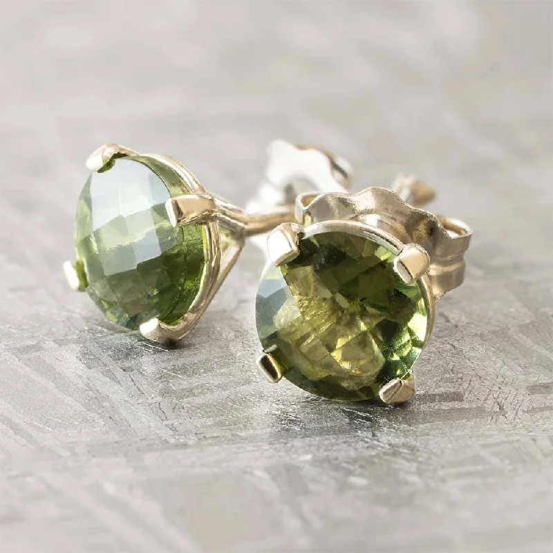 Green Moldavite Meteorite Stud Earrings