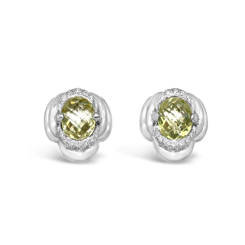 GREEN QUARTZ DIAMOND EARRINGS