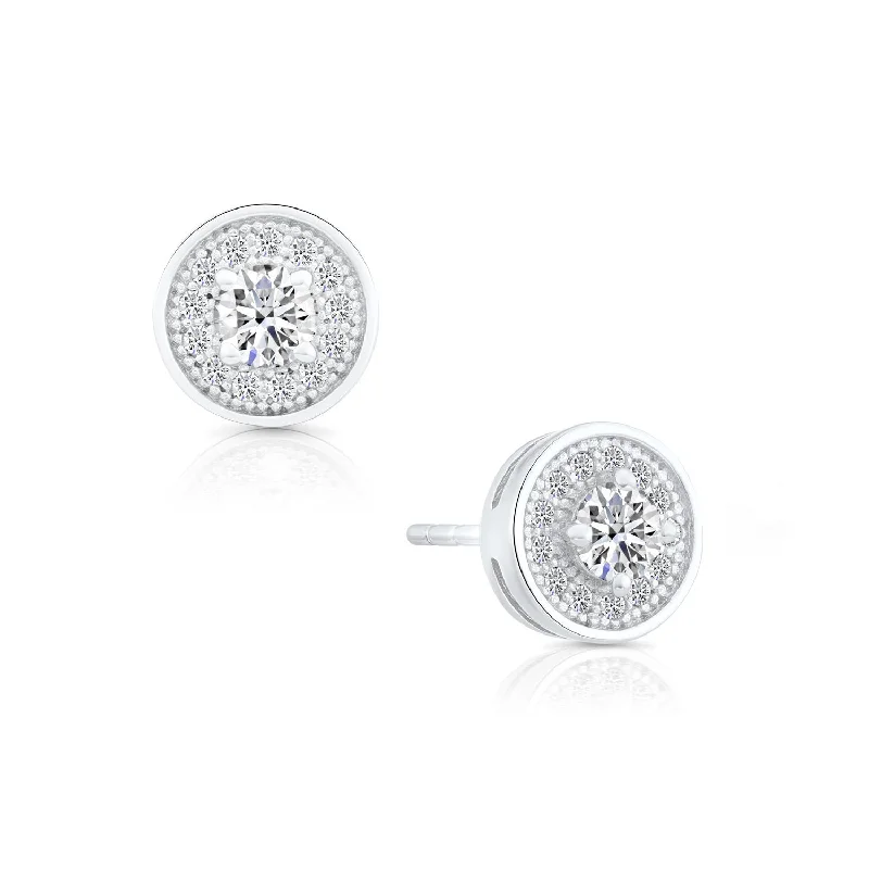 CZ Halo Stud Earrings in Sterling Silver