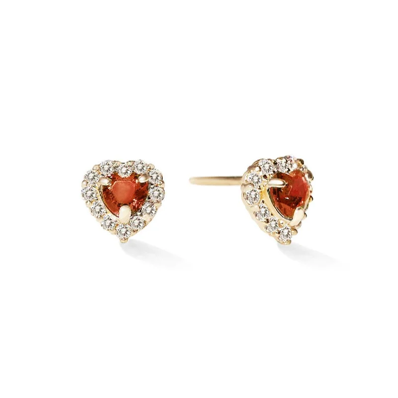 Heart Gemstone Halo Studs Garnet