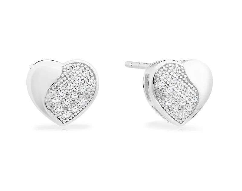 CZ Heart Stud Earrings, 1004 in Sterling Silver