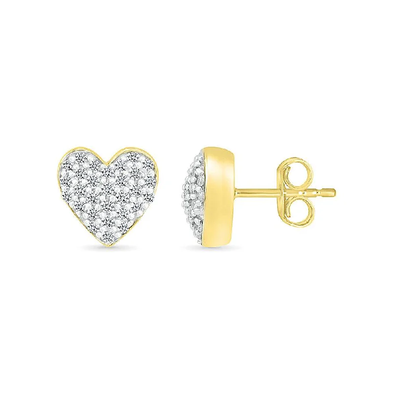 Heart Stud Earrings with Diamonds, White Gold or Sterling Silver