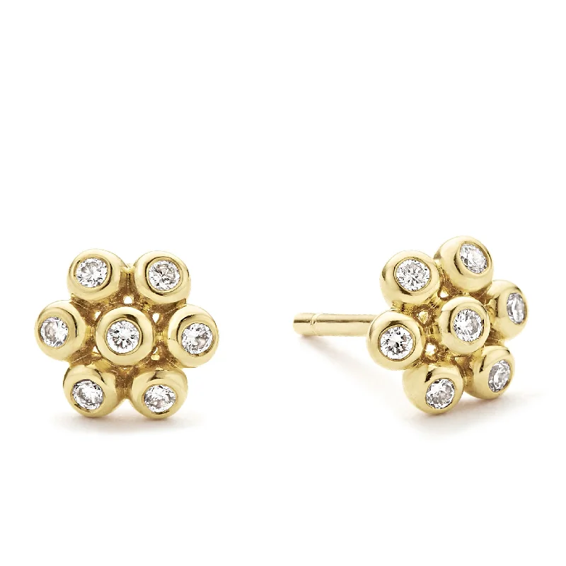 KSL 18K Gold Flower Diamond Stud Earrings