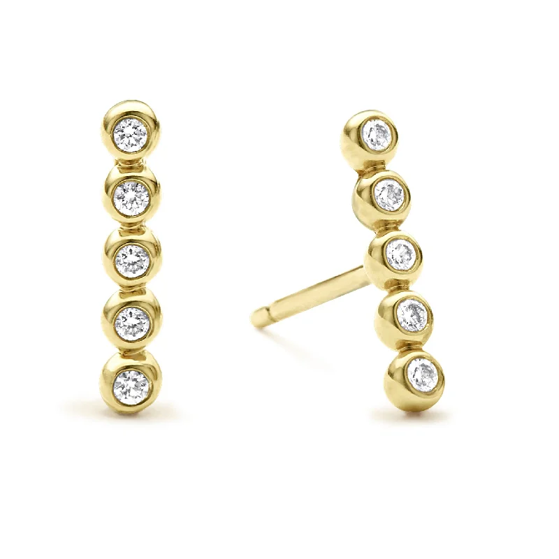 KSL 18K Gold Diamond Bar Stud Earrings