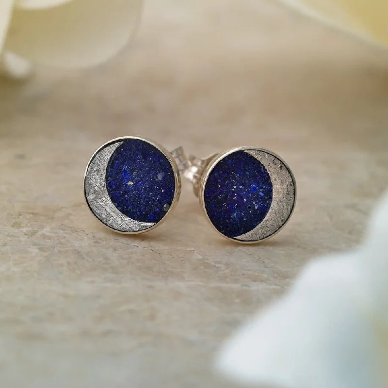 Lapis Lazuli Stud Earrings with Meteorite Moon