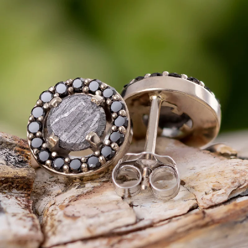 Meteorite Stud Earrings with Black Diamonds