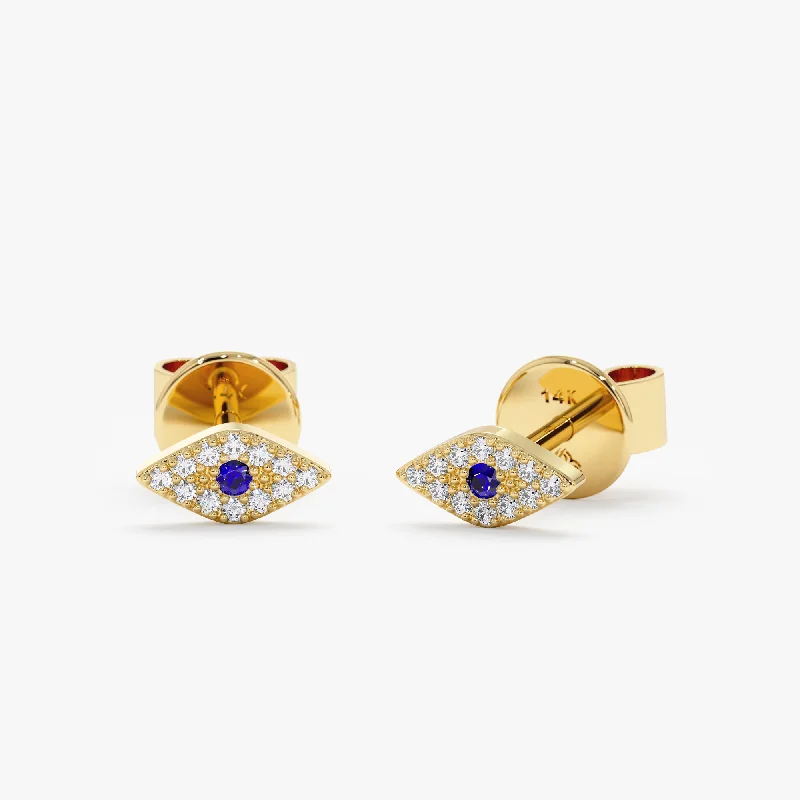 Mini Diamond Blue Sapphire Eye Studs, Lucille