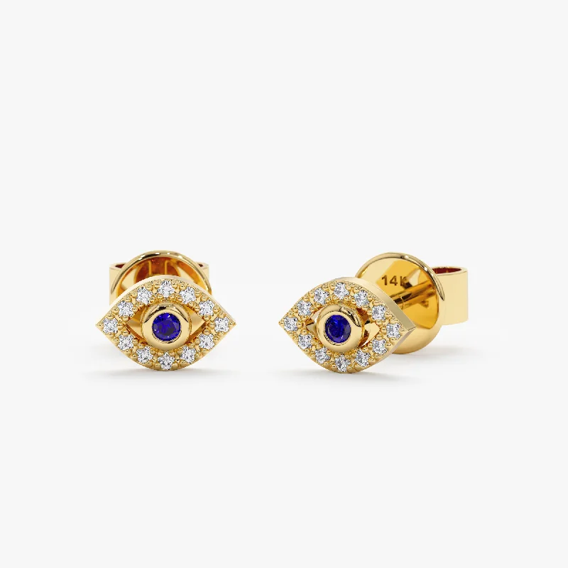 Mini Diamond Sapphire Evil Eye Studs, Serena