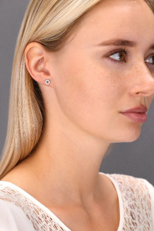 CZ Halo Stud Earrings in Sterling Silver