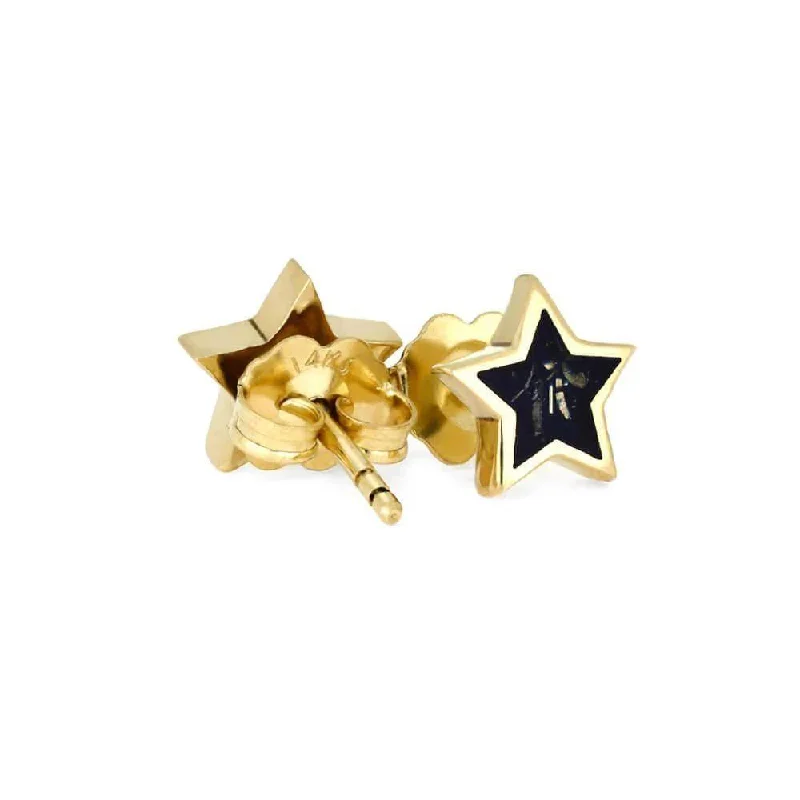 Petite Black Stardust Earrings in Yellow Gold