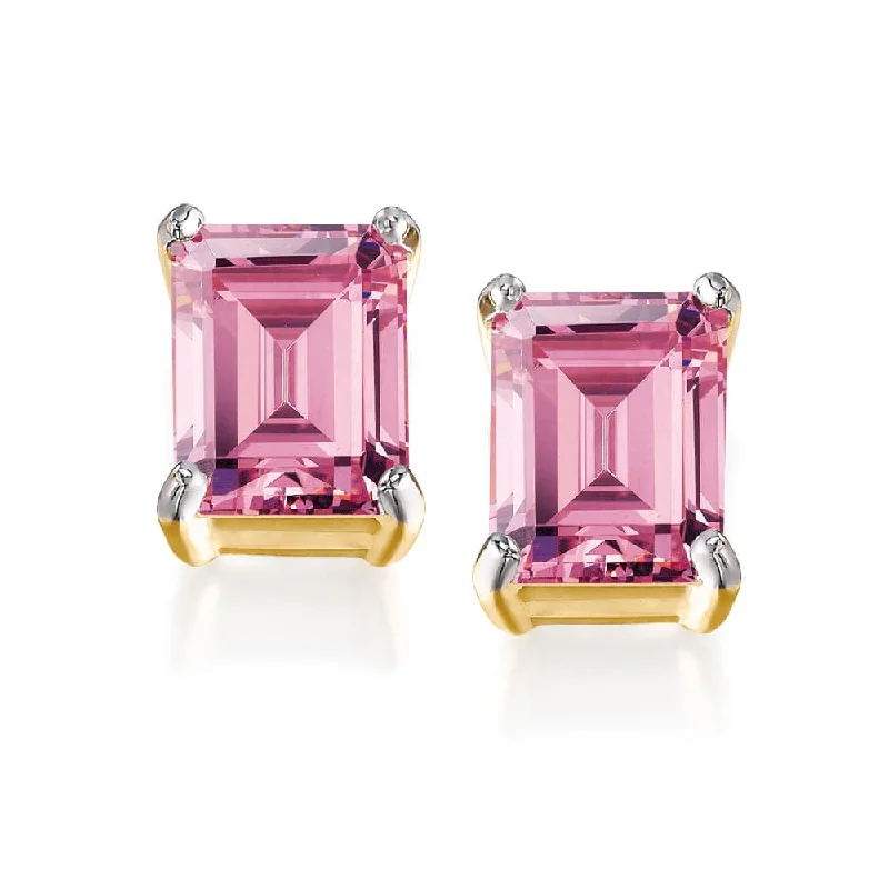 Pink Emerald Cut  Earrings