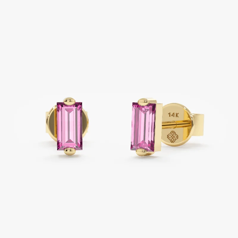 Pink Sapphire Baguette Stud Earrings, Lupita