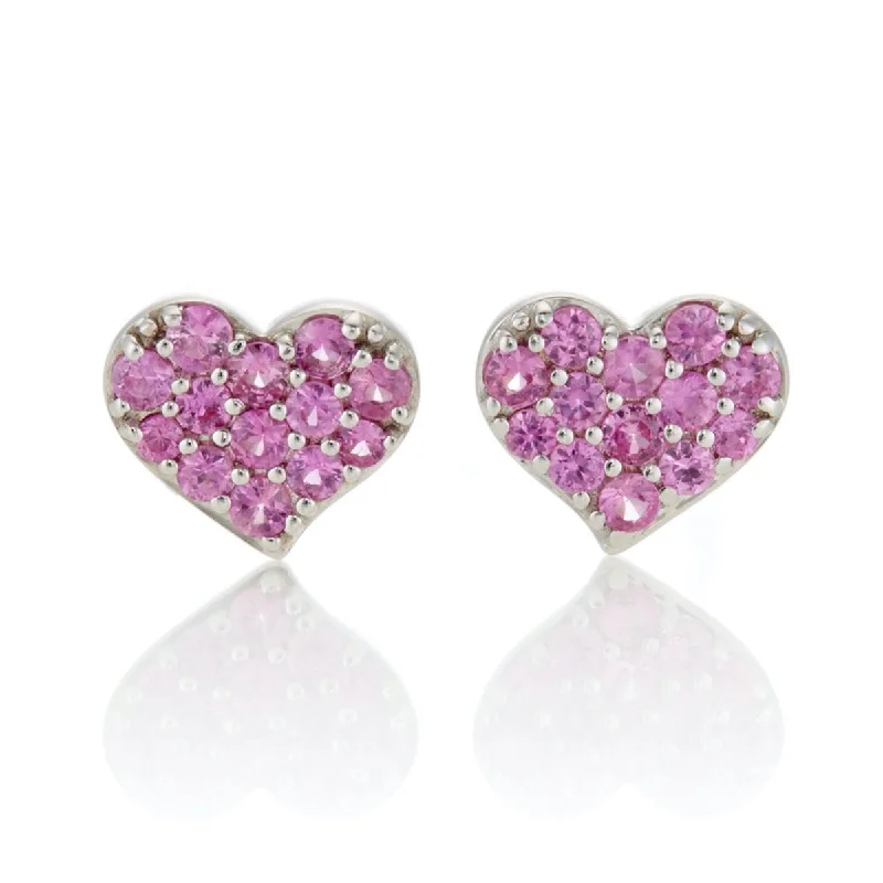 Pink Sapphire Pavé Heart Earrings