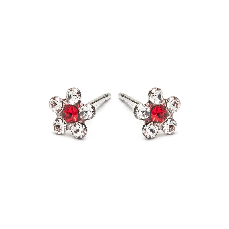 Stainless Steel Red And White Daisy Stud Earrings