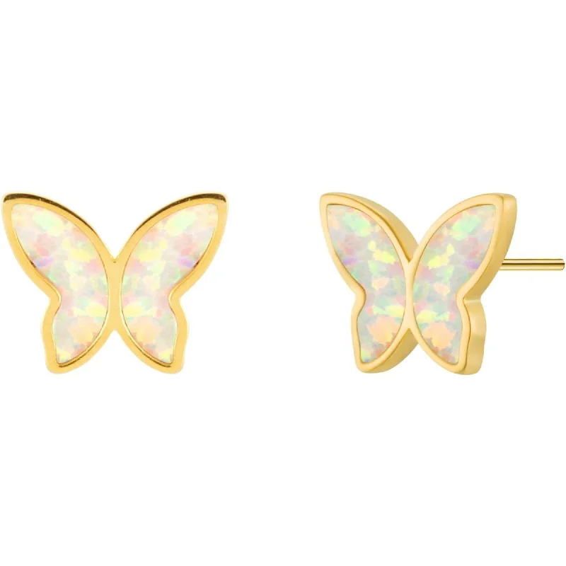 Iridescent Gold Opal Butterfly Stud Earrings