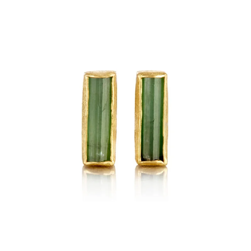 Rough Green Tourmaline Rectangular Earrings