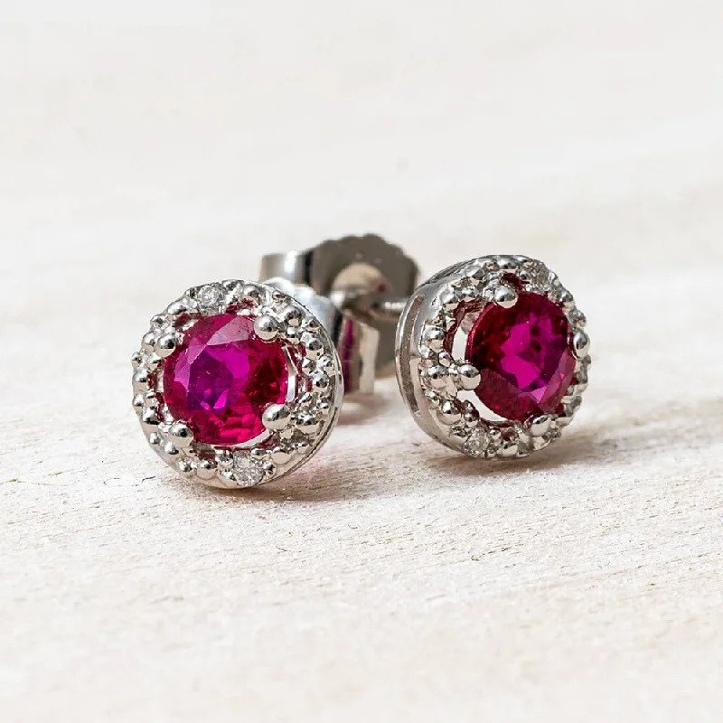 Round Ruby & Diamond Stud Earrings