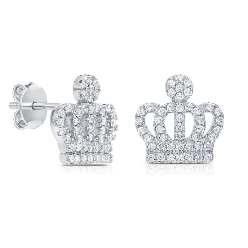 CZ Royal Crown Stud Earrings in Sterling Silver