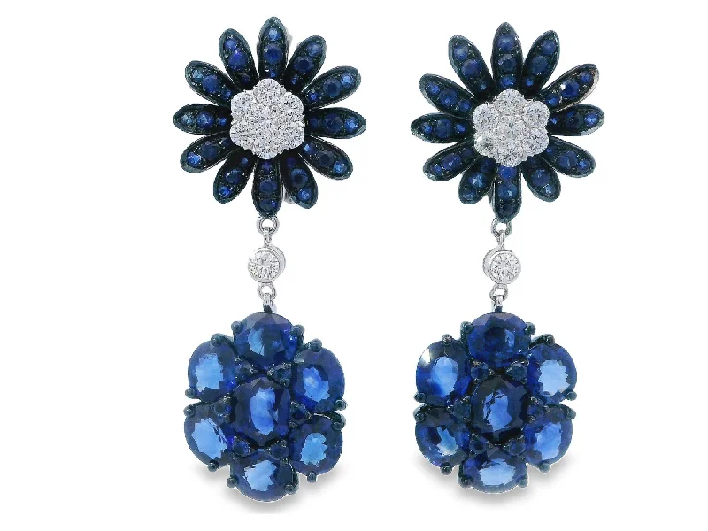 SAPPHIRE & DIAMOND FLOWER EARRINGS.