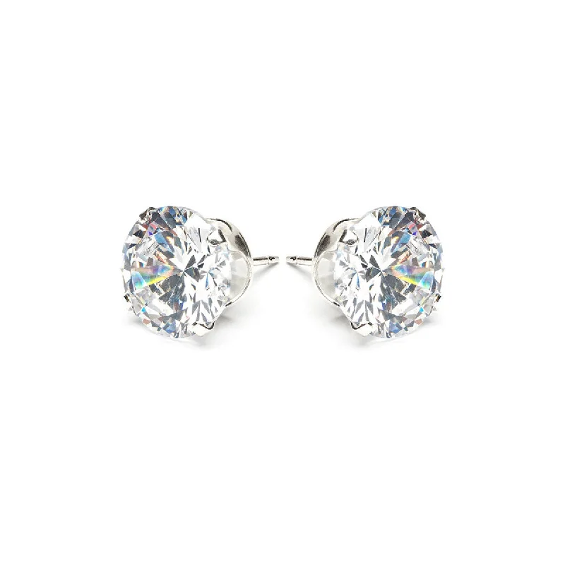 925 Sterling Silver Stud Earrings 10mm Round Crystal