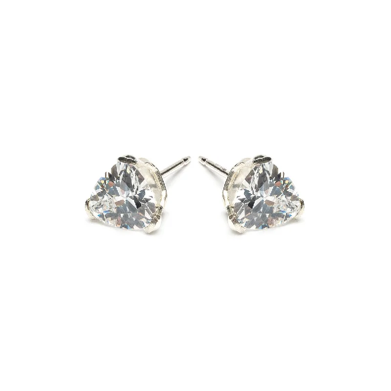 Silver Stud Earrings Triangle Crystal