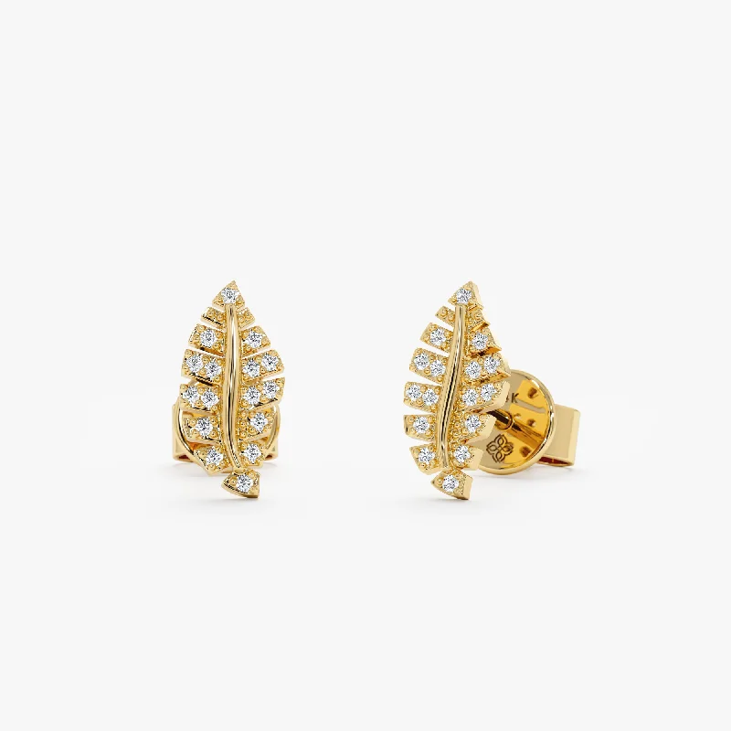 Diamond Leaf Stud Earrings, Sasha