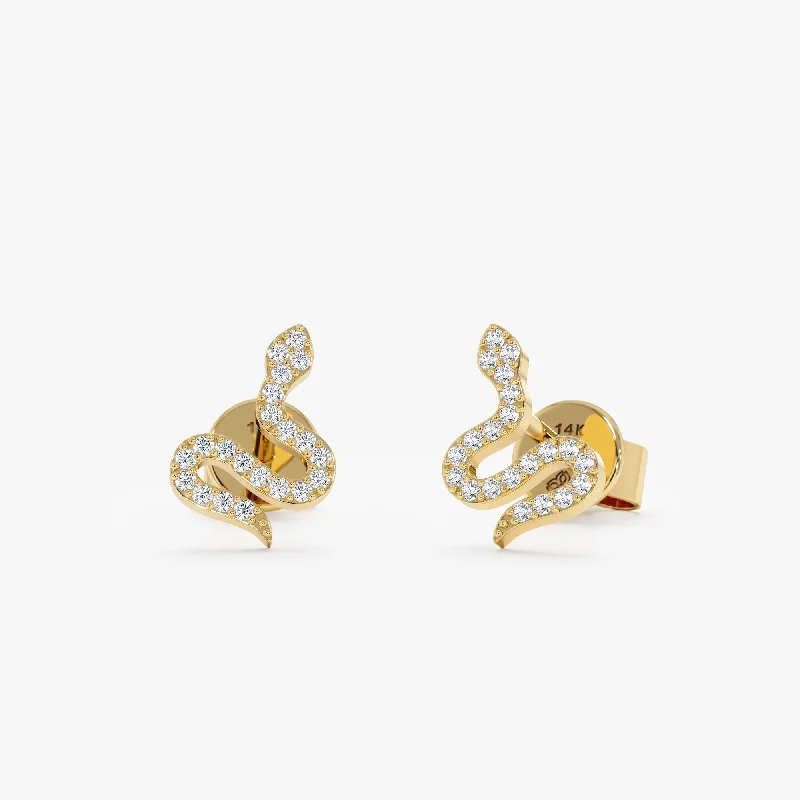 Solid Gold Diamond Snake Studs, Serpe