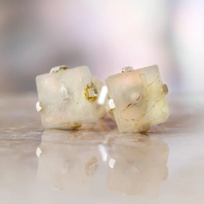 Square-Cut Moonstone Stud Earrings