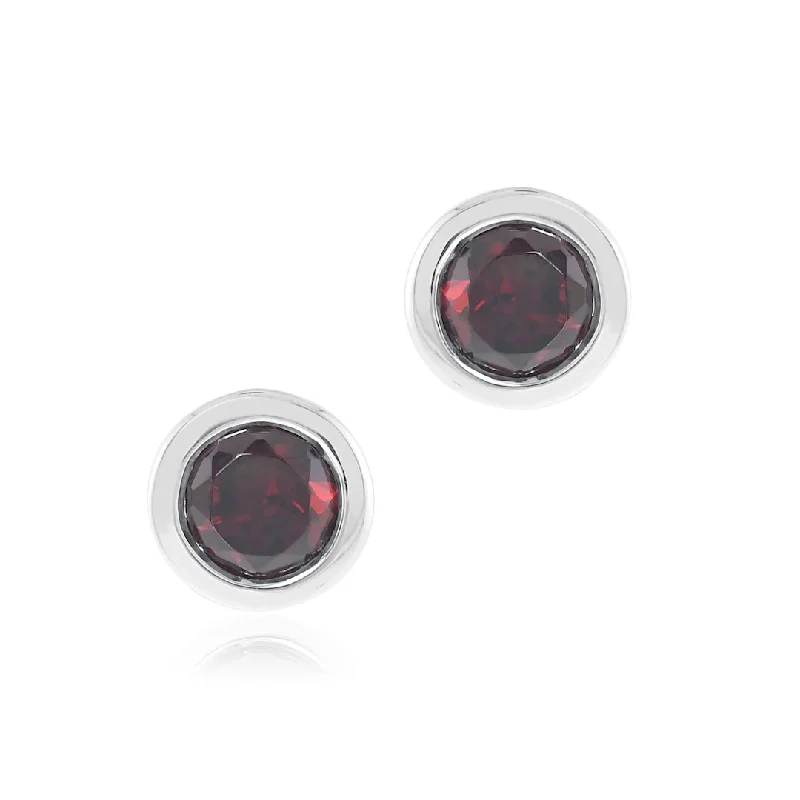 Silver Mini Dot Earrings in Garnet