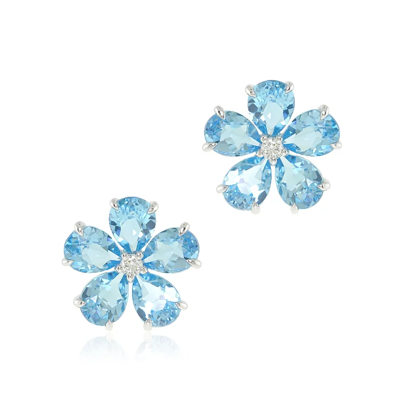 Forget-Me-Not Earrings in Swiss Blue Topaz & Diamonds