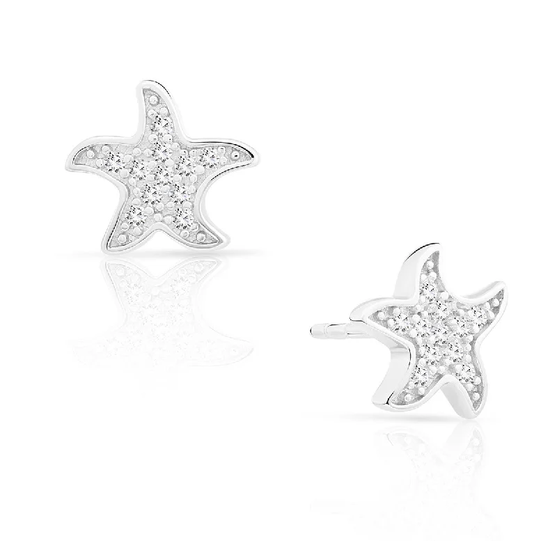 CZ Starfish Stud Earrings in Sterling Silver