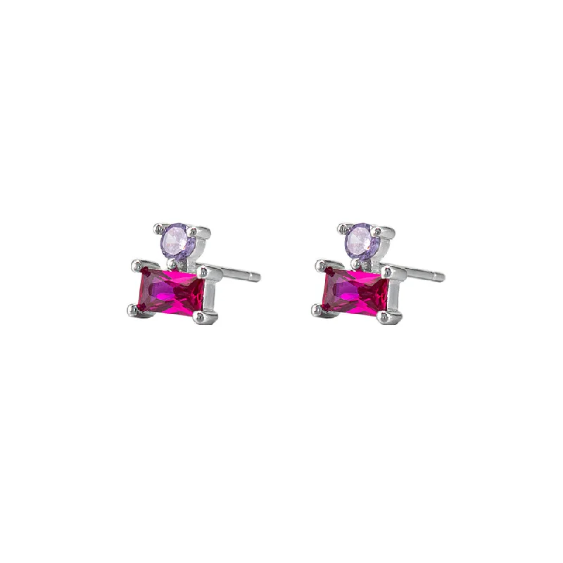 Sterling Silver CZ and Ruby Stud Earrings