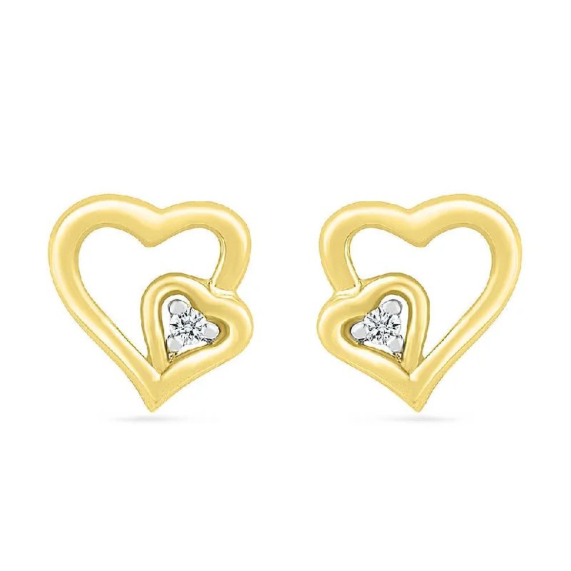 Diamond, Double Heart Stud Earrings