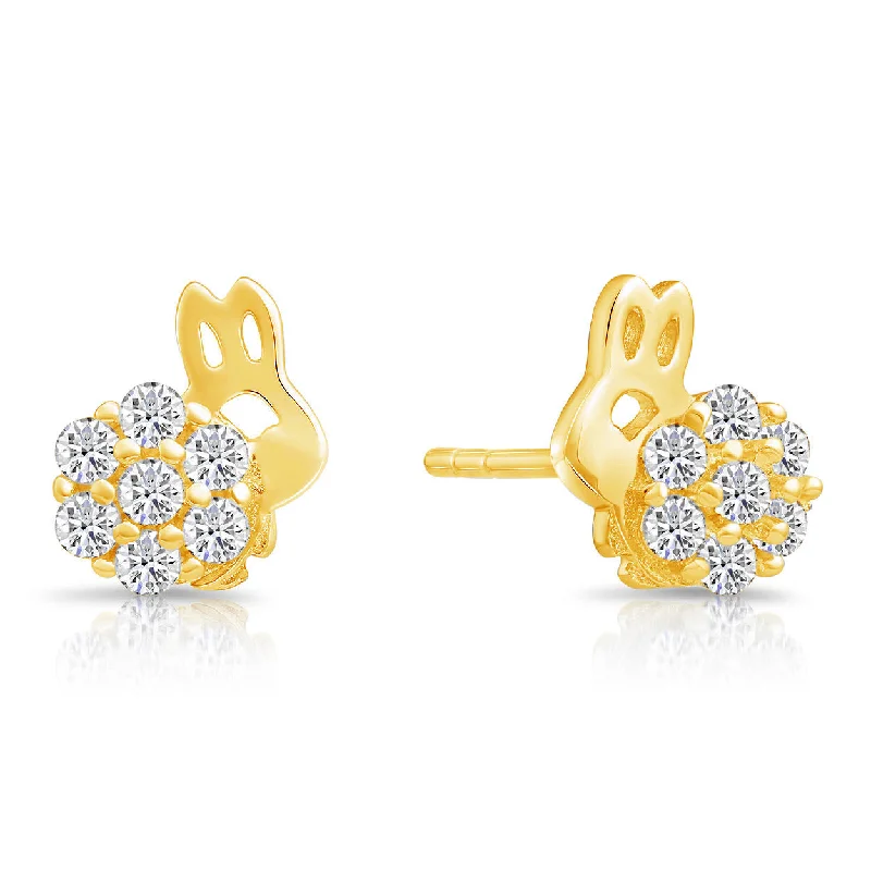 CZ Bunny Stud Earrings, Gold Plated in Sterling Silver