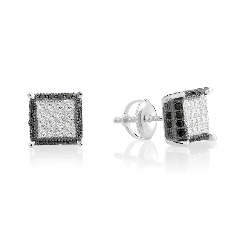 CZ Square Screw-back Stud Earrings, Unisex in Sterling Silver